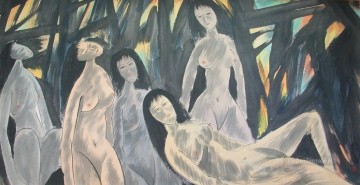 人の裸の女性古い中国のインク Oil Paintings